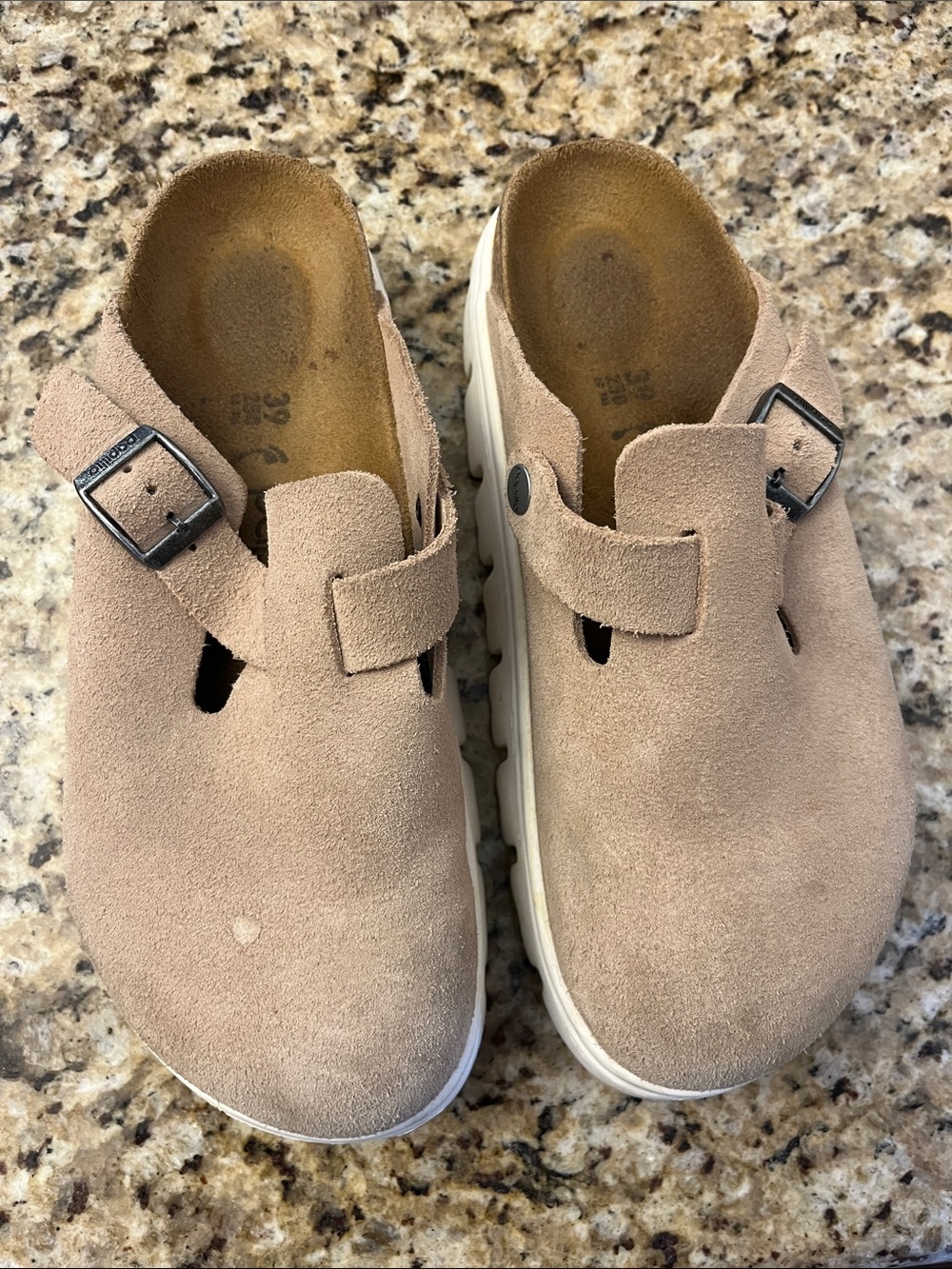 Birkenstock Suede Clogs in Taupe Beige